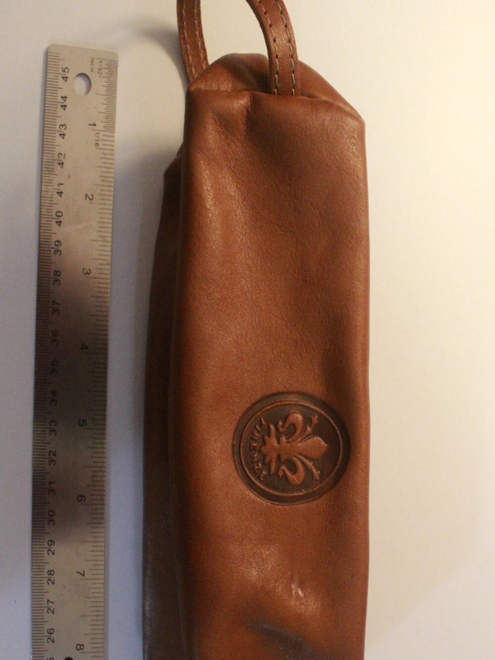 Cognac Brown Firenze Fleur-de-Lis Zip Toiletry Bag Dopp Kit
